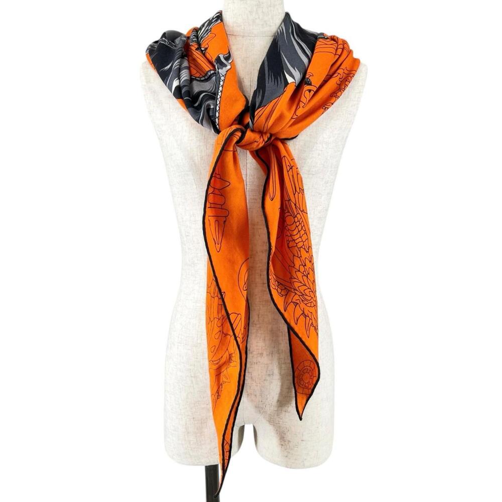 HERMES Orange Silk Scarf - Picture 2 of 7